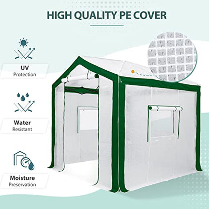 EAGLE PEAK 8x8 Walk in Pop Up Greenhouse, Green/White - color: Green/White, size: 8x8