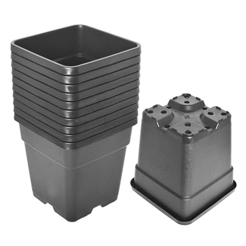 7 Gal Nursery Pots Plastic Planter Pot- 10-Pack 7 Gallon Flower Plant Pots with Drainage Holes Injection Molded Planting Container Seed Starting Pot Set for Indoor Outdoor Seedlings Vegetables - size: 7 Gallon Black