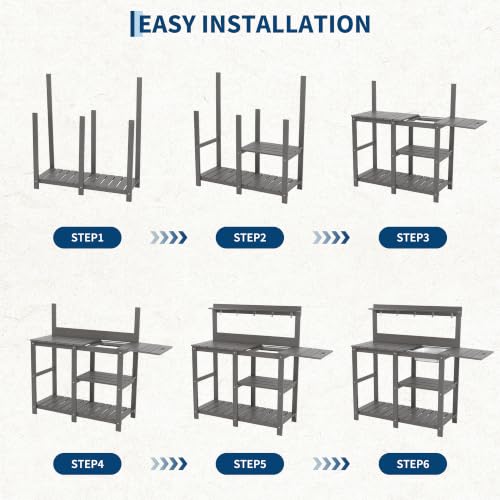 Aptliton Weather-Resistant Outdoor Potting Bench Table - color: Night Frost Gray