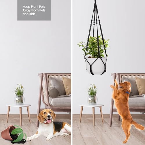 RIFNY Macrame Plant Hanger Indoor, Hanging Plant Holder, Black, 2 PCS - color: Black, size: 35 Inch 2pcs