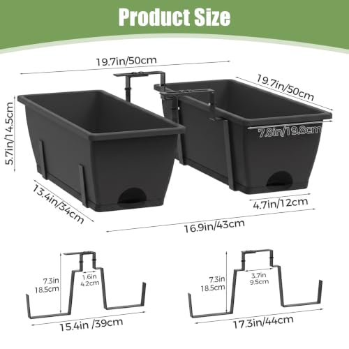 4-Pack Railing Planter Boxes with 2 Sets Double-Sided Adjustable Brackets - color: Black