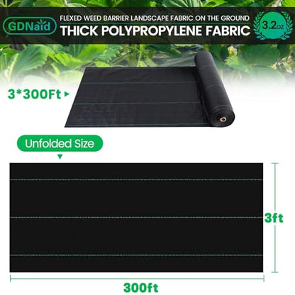Weed Barrier Landscape Fabric 3.2oz Weed Barrier Fabric 3ft x 300ft Landscaping Fabric, Garden Weed Fabric for Gardening - size: 3.2oz-3x300ft