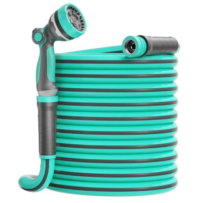 Heavy Duty Garden Hose 100 ft x 5/8", Water Hose with 10-Pattern Nozzle - size: Blue100FT