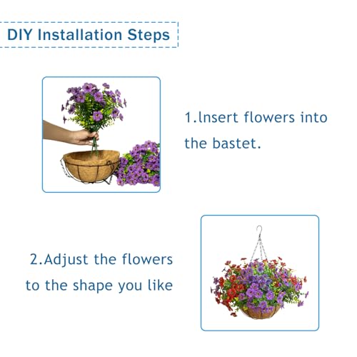 Artificial Hanging Flowers, UV Resistant, 12 Bundles, Red Purple - color: Purple+red
