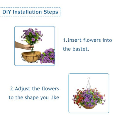 Artificial Hanging Flowers, UV Resistant, 12 Bundles, Red Purple - color: Purple+red