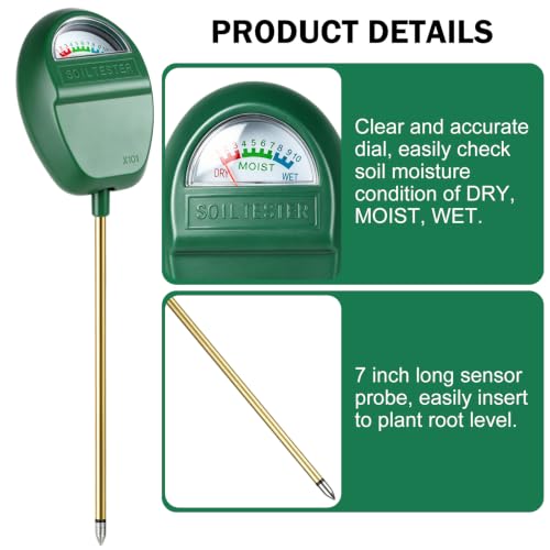 Censinda Soil Moisture Meter, Adjustable Viewing Angles，7" Deep Probe Soil Hygrometer for Plants, No Battery Soil Hygrometer for Indoor Outdoor Garden Potted Plants
