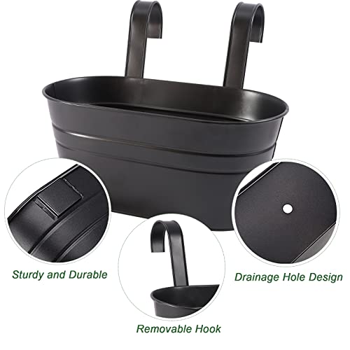 HowRU Metal Iron Flower Pots for Railing Fence Hanging Bucket Pots(5 Pcs) and Hanging Flower Pots Metal Iron Bucket Planter(10 Pcs) (Black) - color: Black