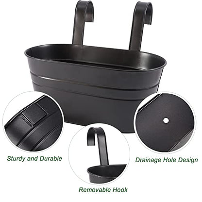 HowRU Metal Iron Flower Pots for Railing Fence Hanging Bucket Pots(5 Pcs) and Hanging Flower Pots Metal Iron Bucket Planter(10 Pcs) (Black) - color: Black