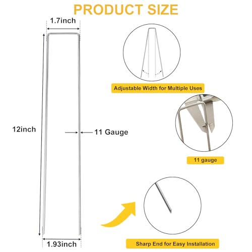 HongWay 60 Pack Landscape Staples 12 Inch, Galvanized Garden Stakes - size: 12 Inch, 60pcs
