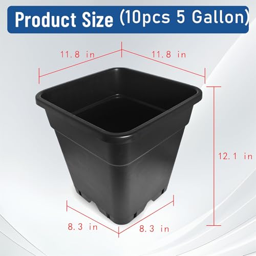 WFLNHB 5 Gallon Square Pot Square Plastic Plant Pots 10 Pcs Nursery Pot - color: Black, size: 5 Gallon-10 Pcs