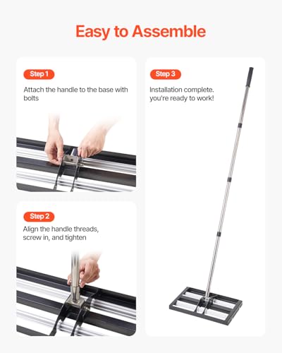 VEVOR Lawn Leveling Rake, Lawn Leveler with 63.4 in Adjustable Handle, 17x10 in Ground Plate, Heavy Duty & Rust-Resistant Metal Soil Leveler, Effort Saving Lawn Leveling Tool for Yard Golf Court - size: 17x10 in, style: with Roller: Stainless Steel