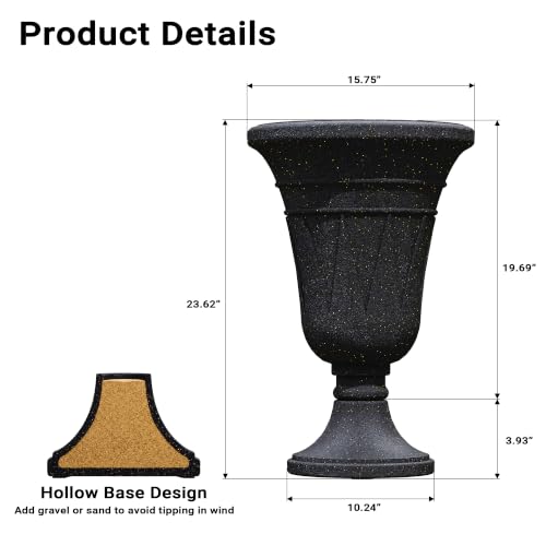 24" Tall Urn Planters Set of 2, Black Outdoor Planter for Porch - color: Black-trophy