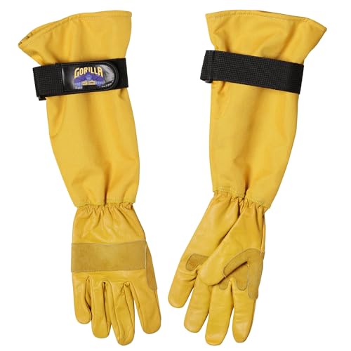 GORILLA EASY CONNECT Gardening Gloves Lightweight Tough Heavy Duty Long Sleeve Leather Pruning Gloves with Adjustable Strap - size: Small (Pack of 1)