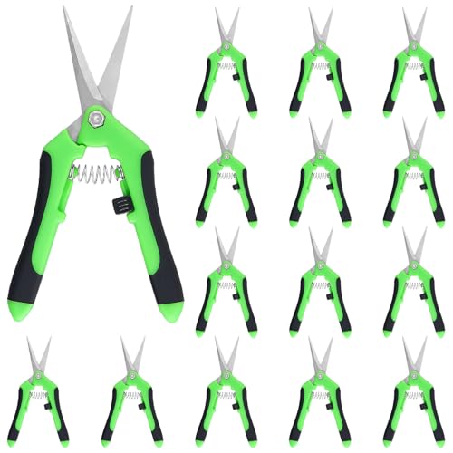 15 PCS 6.5 inch Garden Trimming Scissors, Gardening Hand Pruners with Straight Stainless Steel Precision Blades, Pruning Shears for Flowers Branches Precise Cuts, Green - color: Green