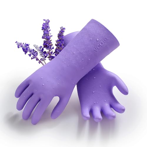 Vgo... Household Cleaning Gloves,Double-layer,Lined Dishwashing Gloves,Long Sleeves for Kitchen,Bathroom Cleaning(TP1117) - color: Violet, size: Small(Pack of 1)