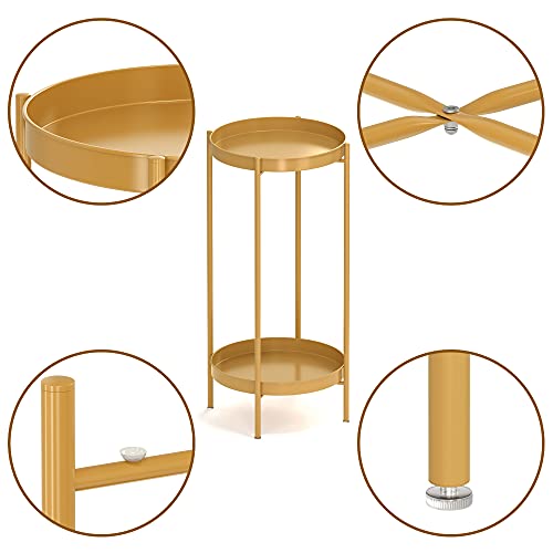 2 Tier Plant Stand Indoor Outdoor - 10.5in Width 24in Tall Flower Pot Rack - color: Gold