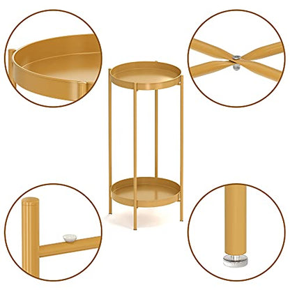 2 Tier Plant Stand Indoor Outdoor - 10.5in Width 24in Tall Flower Pot Rack - color: Gold