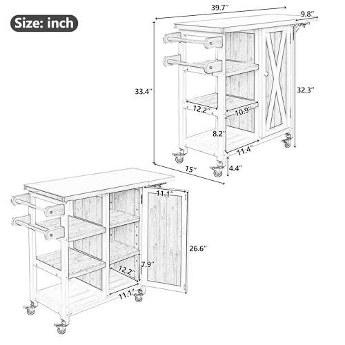 Fold-able Outdoor Storage Box with Stainless Steel Worktop, Fir Wood Patio Storage Cabinet with Lockable Wheels and Towel Rack, 40 Inch Deck Box for Grilling and Garden Tools, Grey - color: Grey - 39.70 X 15.00 X 33.40 Inch