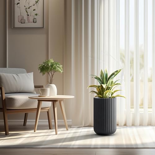 Kante Accent Round Column Black Concrete Planter 17.7" Tall, Outdoor - color: Black, size: 11"w x 17.7" h