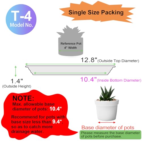 6 Pcs Plastic Plant Saucer 12 inch Plant Trays for Pots Up to 10.4" at Base - color: Ash Black, size: 12.8" (10.4" at Base) - 6 Pcs