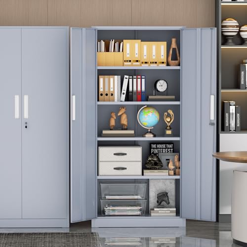 Incbruce 72” Metal Storage Cabinet, Locking Steel Storage Cabinet with 2 Doors and 4 Adjustable Shelves, Tall Lockable Tool for Garage, Home, Office (Cement Grey) - color: Cement Grey, size: 72"Storage Cabinet