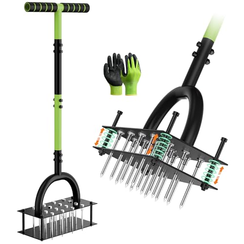 Grenebo Lawn Aerator Manual Aerator Lawn Tool with 16 Spikes, Black Green - color: Black Green