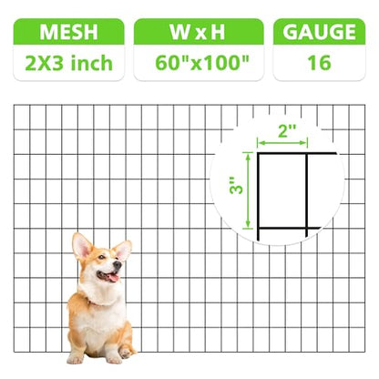 Black PVC Coated Welded Wire Fencing,2"x3" 16 Gauge,60inch H x 100ft L Garden Wire Fence Roll,2/3/4/5/6ft Tall x 50/100 ft Long Hardware Cloth Metal Mesh for Yard,Farm,Chicken,Dog,Vegetable Protection - color: Black, size: 2"x3" 60inx100ft