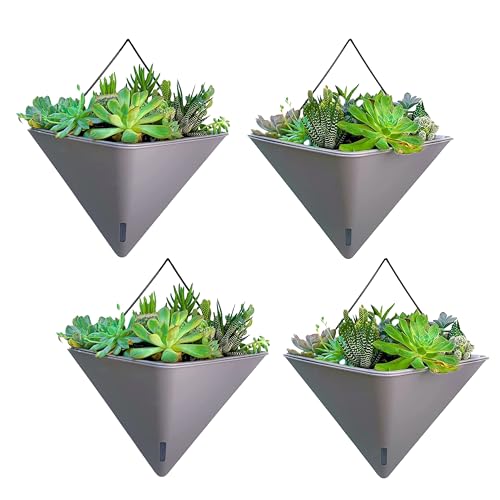 LaLaGreen Wall Planters for Indoor Plant (12in, 4 Pack) Hanging Flower Vase - color: Gray X 4 Pack