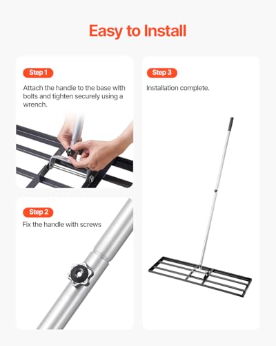 VEVOR Lawn Leveling Rake, Lawn Leveler with 83.9 in Handle, 36x10 in Ground Plate, Rust-Resistant Carbon Steel Soil Leveler, 3 Heights Adjustable, Effort Saving Lawn Leveling Tool for Yard Golf Court - size: 36x10 in, style: Classic: Carbon Steel