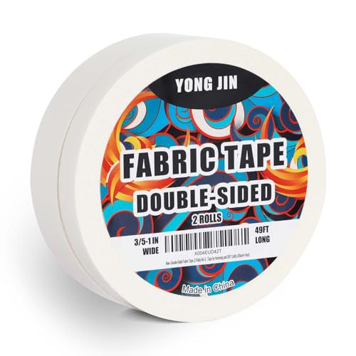 YONGJIN Double-Sided Fabric Tape,Hem Tape No Sew No Iron,3/5"+1" (2 Rolls) - size: 3/5inch+1inch