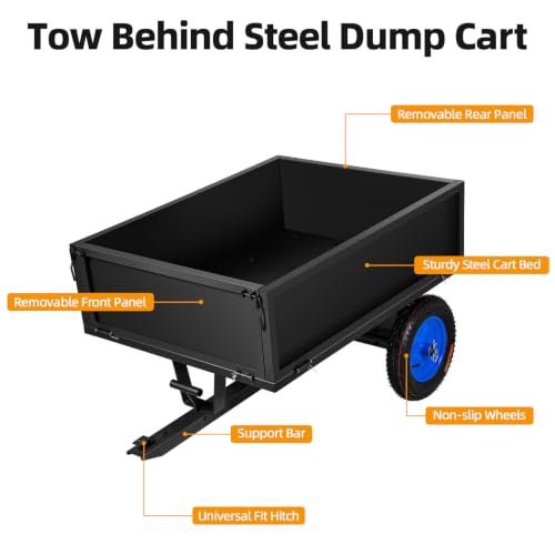 Heavy Duty 500 lbs ATV Dump Cart with 10 Cu.Ft. Capacity