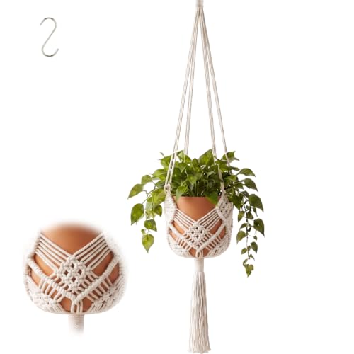 Shappy 1 Pack Boho Macrame Plant Hanger for Indoor - color: White, size: Style B