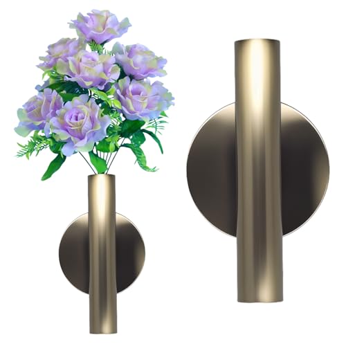 Gold Wall Decor, Plant Wall Vase Metal Tube Decoration Holder Used to Display Dried Flowers, Fake Flowers, Also Suitable for Gravestone Memorial Decoration (1 Pcs Bronze) - color: 1 Pcs Bronze