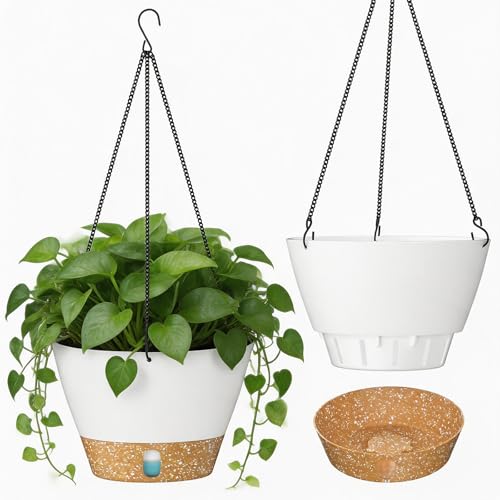 ZMTECH 2 Pack 8 Inch Hanging Planters for Indoor Plants, Modern White Hanging Planter with Visible Water Level Window & Removable Tray, Decorative Plant Hanger Indoor for Home Decor - color: White, size: 8 Inch