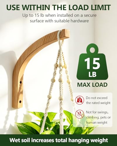 Wooden Plant Hangers - Hanging Plant Hooks for Indoor Outdoor, Wood Hanging Wall Plant Hooks Heavy Duty for Flower Pots Wind Chimes and Bird Feeders(2-Pack,8-Inch) - style: 1-Arc Style(2Pack)