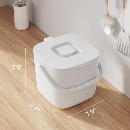 5.4L Kitchen Food Waste Bin with Lid & Handles, Indoor Compost Bucket Includes Inner Bucket Liner, White - color: White