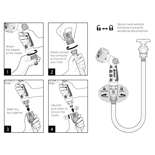 Eden Metal 6-Pattern Hose Nozzle: Thumb Operated, Heavy-Duty Aluminum Core - style: Angled Thumb Control