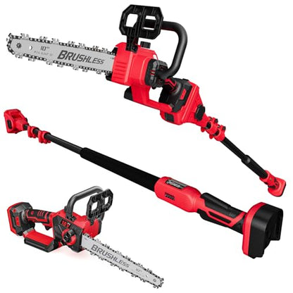 2-IN-1 Cordless 10-Inch Pole Saw And Chainsaw Compatible with Milwaukee 18V Battery, Total Reach of Max 15ft, Auto Oiling, Electric Pole Saw for Tree Trimming Pruning (Battery NOT Included)