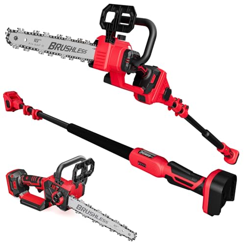 2-IN-1 Cordless 10-Inch Pole Saw And Chainsaw Compatible with Milwaukee 18V Battery, Total Reach of Max 15ft, Auto Oiling, Electric Pole Saw for Tree Trimming Pruning (Battery NOT Included)