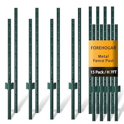 Green Metal Fence Post, Splicing 7 feet, T Post for Garden Fence, 15-Pack - color: Green, size: 7FT-15PACK-GREEN SPLICING