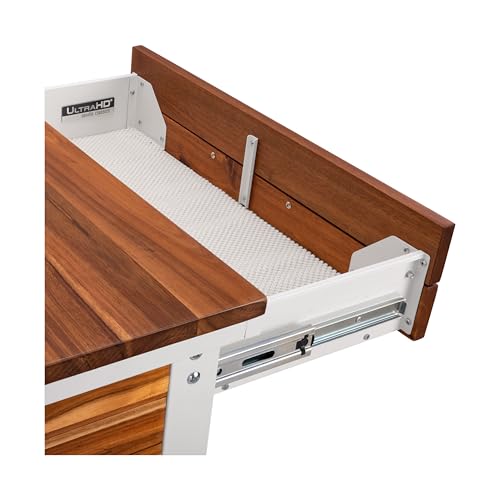 Seville Classics Home 48" Outdoor Garden Potting Bench Table – Heavy Duty Workstation, w/Cabinet, Drawer & Open Shelf, Acacia Wood & Steel Frame, White, 48" W x 25" D - color: White