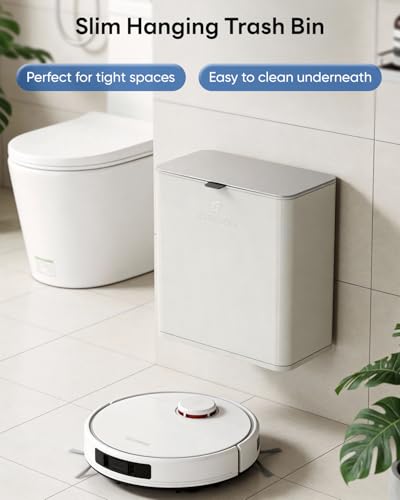 Kitchen Compost Bin, 10L/2.6G Trash Can with Lid, Slim Stainless Steel Hanging Garbage Bin for Kitchen, Bathroom, Bedroom, Office, Wall Mounted Compost Bin with Inner Bucket, White - size: 10L-White