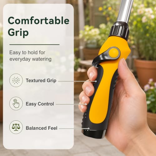 Watering Wand Heavy Duty, 26-35.4" watering wand for garden hose With 9 Spray Patterns & 180° Swivel Head Non-Slip Handle For Plants Hanging Baskets Patio Cleaning