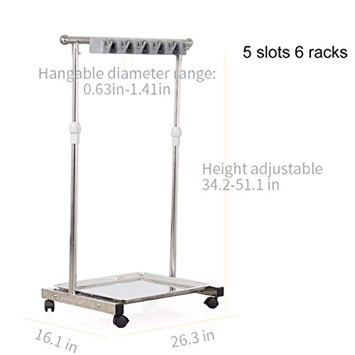movable mop broom holder put wet mops floor standing cleaning tool rack stainless for schools, hospitals, factories, hotels, restaurant, etc. - size: 5slots