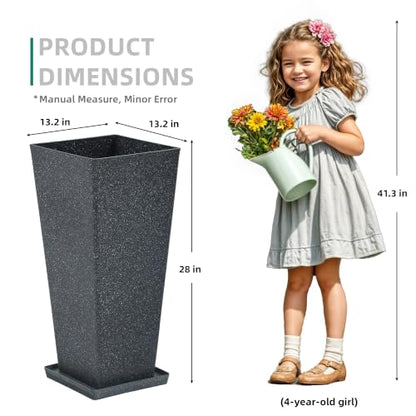 Autodaya 28" Plant Pots Tall Planters for Plants Outdoor Set of 2 with Tray - color: Tall Terrazzo Black-28"