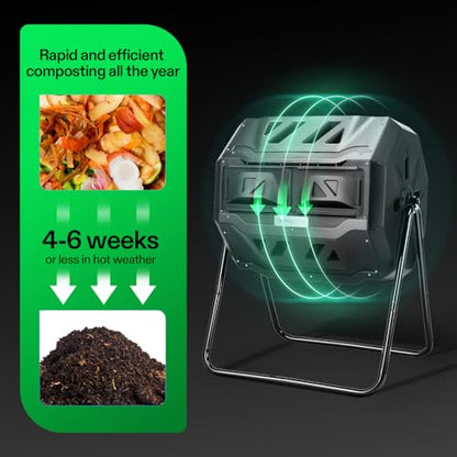 VIVOSUN Outdoor Tumbling Composter Dual Rotating Batch Compost Bin, 43 Gallon Black Door - color: Black