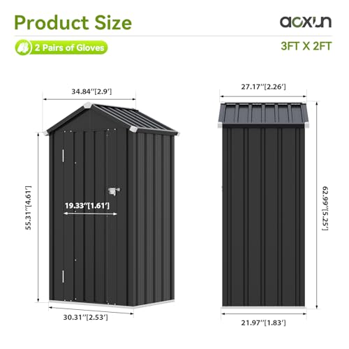 Aoxun Vertical Outdoor Storage Cabinet 2.5’x2’ with Floor & Shelves Black - color: Black, size: 2.5'x2'