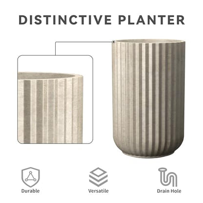 Kante Large Round Column Weathered Concrete Planter 21.7" Tall, Outdoor - color: Weathered Concrete, size: 14"w x 21.7" h