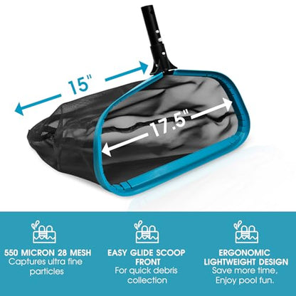 17.5" Aluminum Frame Pool Skimmer Rake Net, Deep Nylon Bag (No Pole) - size: Aluminum Frame Nylon Rake