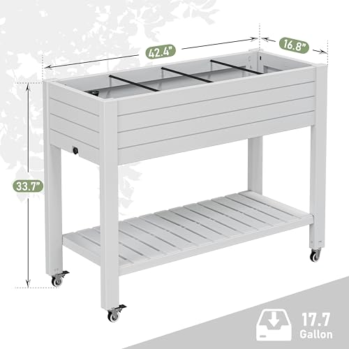 Elevate 33.7" Tall Raised Garden Bed with Wheels, Divisible Resin Planter Box with Drainage Gauge & Storage Shelf, Herb Planter for Garden Patio Backyard, Ashen (33.7" h) - color: Ashen, size: 33.7"h